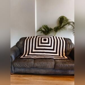 Vintage Square Block 70s Hippie Handmade Crochet Throw Boho Afghan Blanket